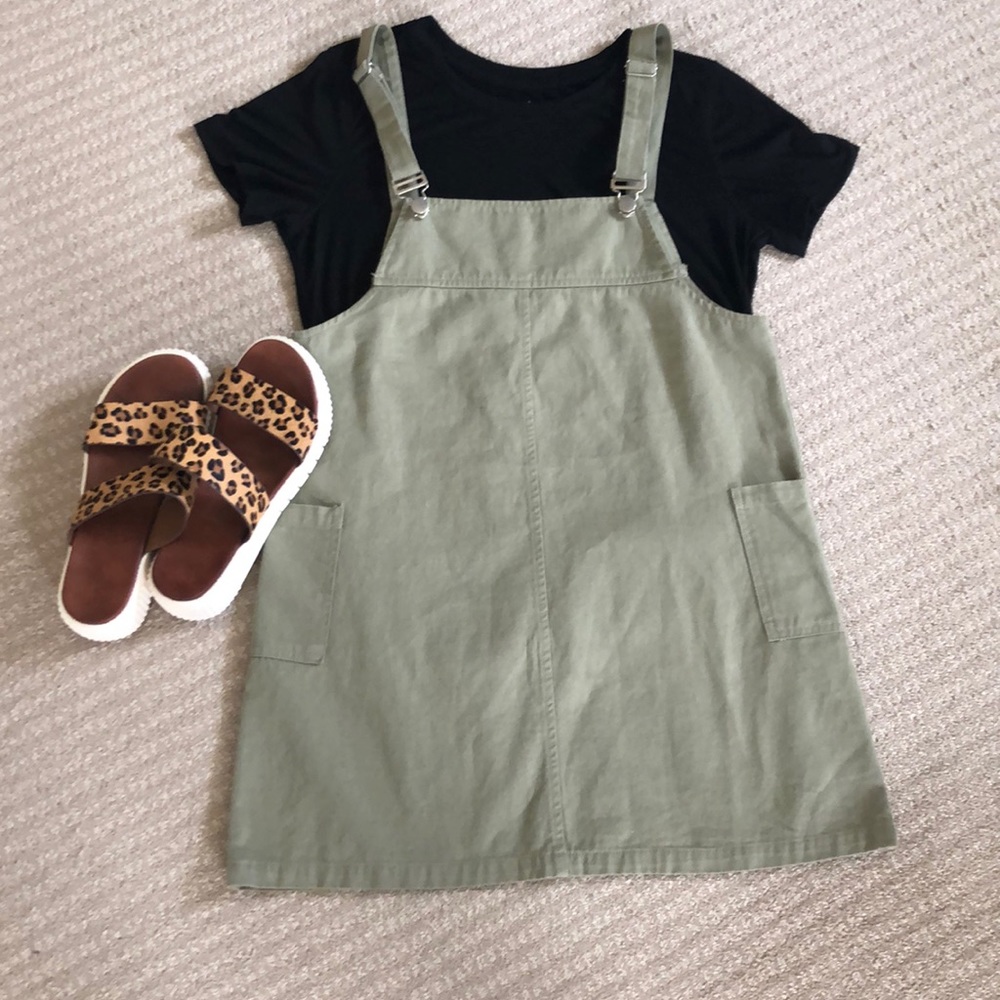 ! Olive green overall dress
